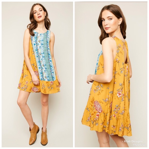 🥰Beautiful Mustard Multi Print Back Detail Dress! - Picture 5 of 8